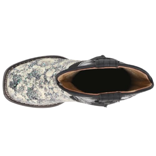 ROPER Kids Girls Claire Floral Square Toe Casual Boots Mid Calf - Black, Off White4