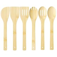 MeoZynxadril 6 Stück Küchenutensilien Set, Kochlöffel aus Bambus, Küchenzubehör zum Kochen, Pfannenwender Set, Küchenhelfer, Kochlöffel, Rührlöffel, Pfannenwender, Lochkelle, Nudellöffel
