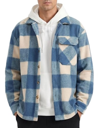 Image of ZAFUL Men's Shacket Aztec Print Shirt Jacket Flannel Button Up Turndown Collar Overshirt Chest Pocket Button Flap Thick Shirt