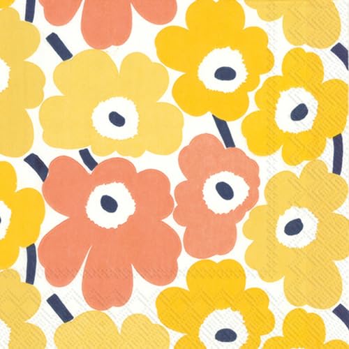 IHR Ideal Home Range Cocktail Napkins Marimekko Disposable 3-Ply Paper Party Napkin Pack, 5" x 5", Mini Unikot (Yellow), 20-Count