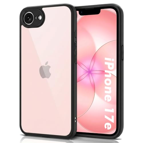 Image of VONZEE Clear Transparent Back Cover Case for iPhone 16e / iPhone 17e with Camera Protection Anti Yellow Slim Fit Anti-Fingerprint & Lightweight Protective Cover-Black