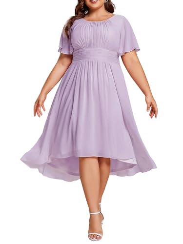 Image of Ever-Pretty Women's Plus Size Formal Wedding Guest Dresses for Curvy Women A Line Chiffon Midi High Low Cocktail Dress