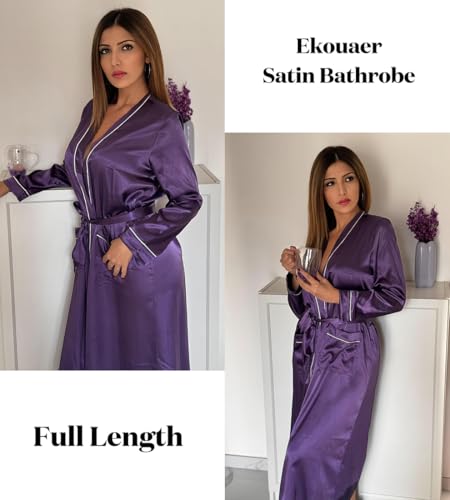 Image of Ekouaer Satin Robes for Women Long Sleeve Silk Bathrobe Soft Lightweight Full Length Sleepwear Bridesmaid Wedding Party Robes