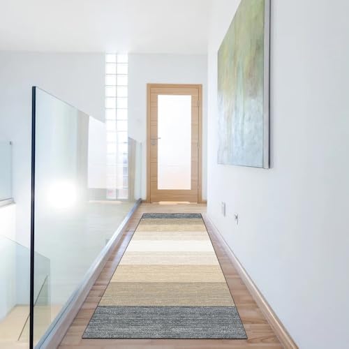 Alfombra de pasillo gris y beige de 40 x 120 cm lavable para cocina 6