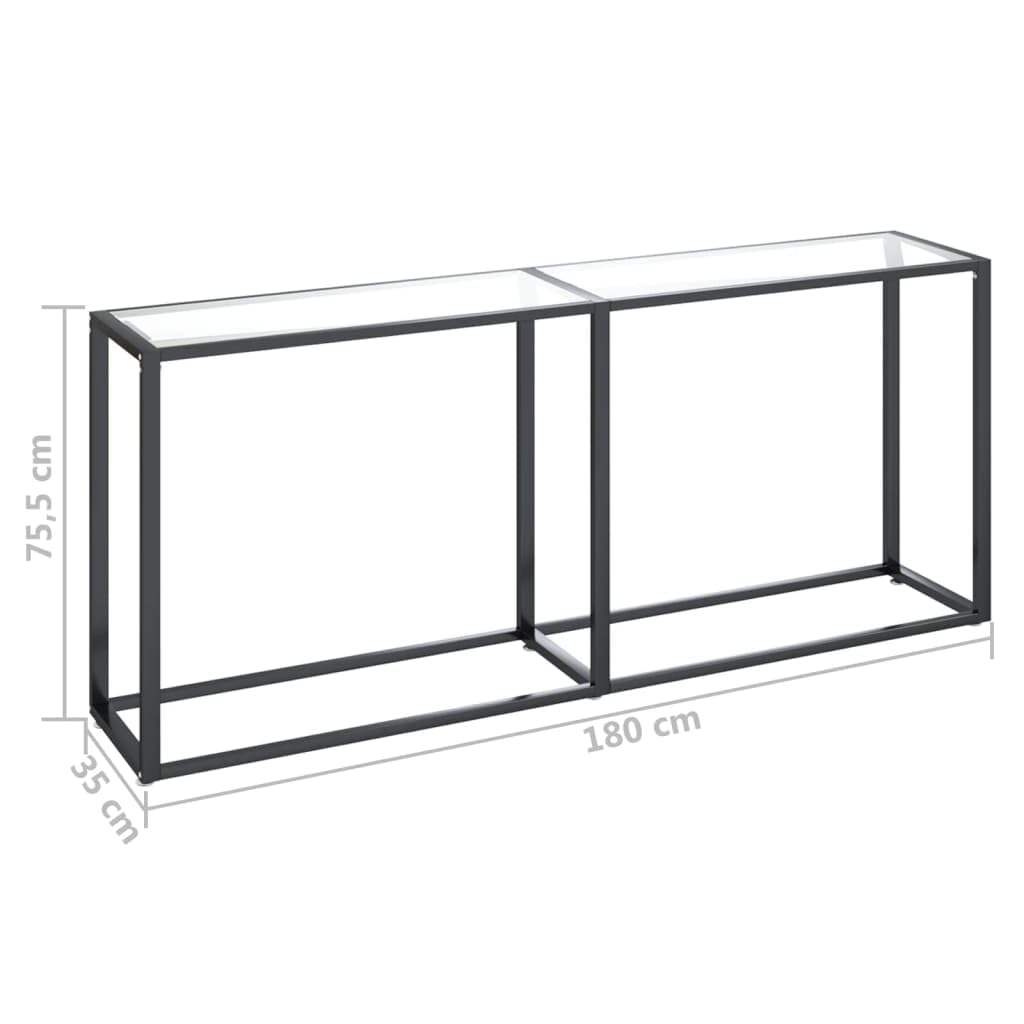 Przezroczysty stolik konsolowy ze szkła hartowanego 180 x 35 x 75,5 cm ze stali malowanej proszkowo, stolik pomocniczy do salonu, stolik pomocniczy, stolik do salonu, stolik nocny, do