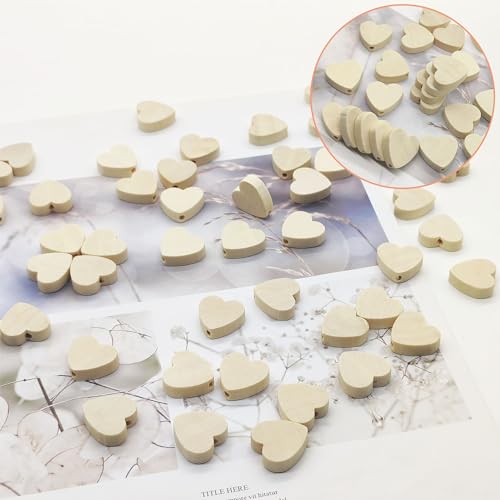 Hayaww Pack of 50 Heart-Shaped Natural Wood Beads - Loose Beads with Holes Heart Spacer Accessories for DIY Crafts Jewellery Making - Image 4