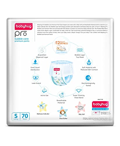 Image of babyhug Pro Bubble Care Premium Pant Style Unisex Diaper Small (S) Size - 70 Pieces, 1 count