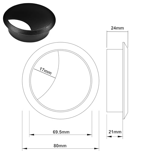 cyclingcolors Kabeldurchführung 68mm Möbel Büro Kabeldurchlass Kabelführung Kabelauslass Kabeldose Kunststoff (Schwarz)