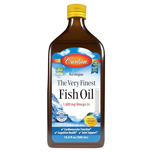 Carlson - The Very Finest Fish Oil, 1600 mg Omega-3s, Liquid Supplement, Norwegian, Wild-Caught, Sustainably Sourced , Lemon, 16.9 Fl Oz