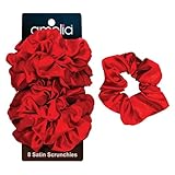 Amelia Beauty Products, 8 Pack Red Satin Scrunchies, 3.5 Inch Diameter – Gentle on Hair, Strong Hold, No Snag, No Dent Hair Ties for All Hair Types