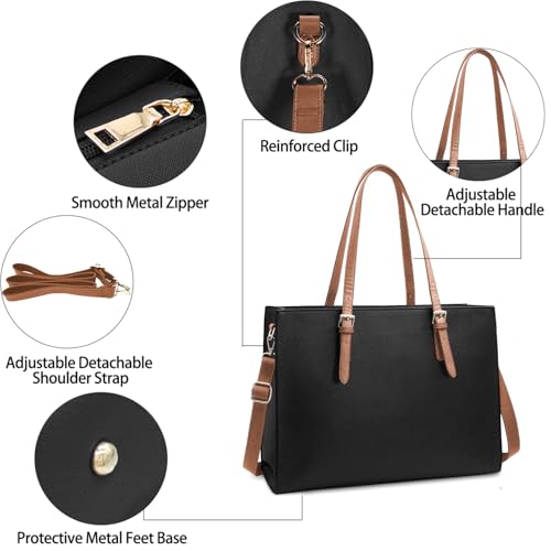 Nubily Laptop Bag For Women Waterproof Lightweight Leather 15.6 Inch Computer Tote Bag Business Office Briefcase Large Capacity Handbag Shoulder Bag Professional Office Work Bag thumb #5