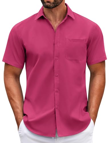 Image of COOFANDY Mens Short Sleeve Casual Button Down Shirts Summer Untucked Dress Shirts with Pocket