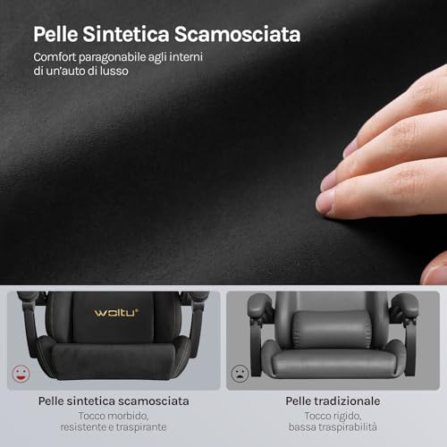 Sedia da gaming, Sedia Gaming Ergonomica con Ruote Silenziose, Altezza e Inclinazione Regolabile, con Braccioli Sincronizzati e Poggiapiedi, in Tessuto Scamosciato, Nero - Sedia gaming - Immagine 7