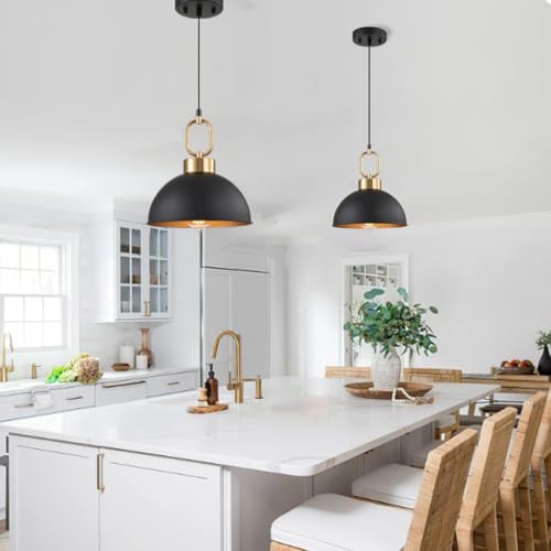 Image of 2 Pack Black Pendant Lights Kitchen Island, 10.2'' Dome Pendant Lighting