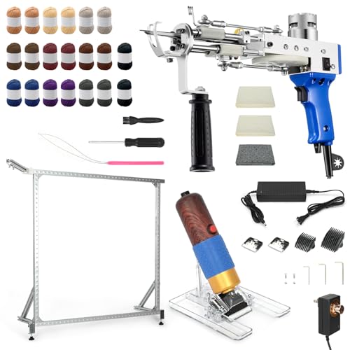 lesolar Rug Tufting Gun Starter Kit 3 in 1 Pile Carpet Gun with Tufting Fabric 27.5-39.4 (Max) in Tufting Frame and Rug Trimmer. Ideal for Couples or Families Looking for Creative Fun