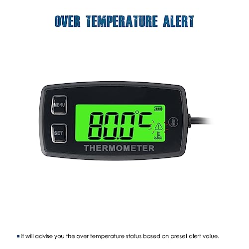 Runleader Digital Lcd Engine Temperature Gauge,Over-Temperature Alert,Green Backlight Display,Battery Replaceable For Generator Motorcycle Dirtbike Atv Outboard Motor Marine Snowmobile #TOP3