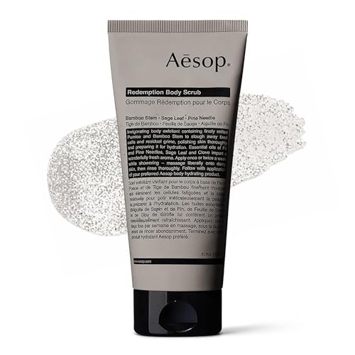 Image of Aesop Redemption Body Scrub | Fine-Grain Exfoliating Body Polish with Bamboo, Pumice & Sage | Smoothing, Cleansing Scrub for All Skin Types - Fresh Alpine, Woody Aroma | 6.2 oz