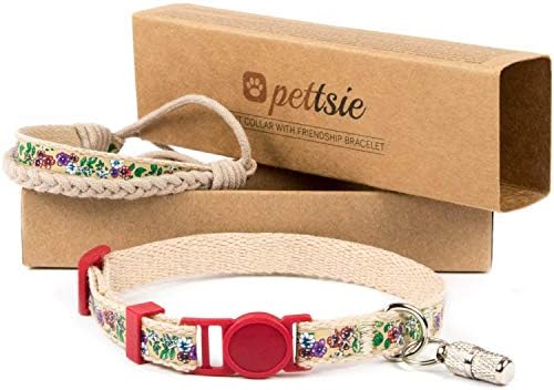 Pettsie Kitten Collar Breakaway Safety and Friendship Bracelet, ID Tag Tube Included, Durable 100% Cotton, Comfortable and Soft, D-Ring for Accessories, Gift Box Included (5"-8" Neck, Red)