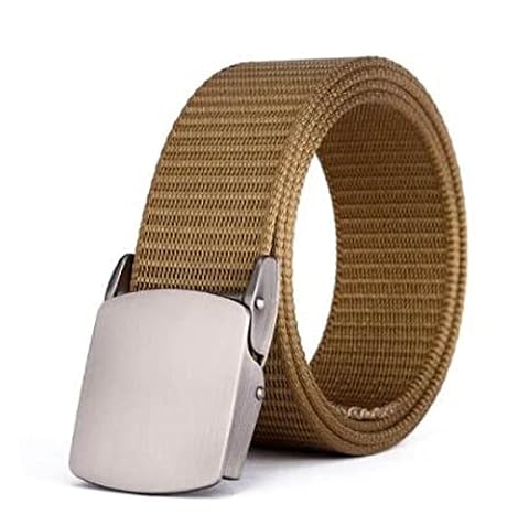 Płócienny męski pasek moda czarny nylon na zewnątrz metalowa automatyczna klamra na co dzień wszechstronny luksusowy pasek dla mężczyzn, Khaki, 120 cm