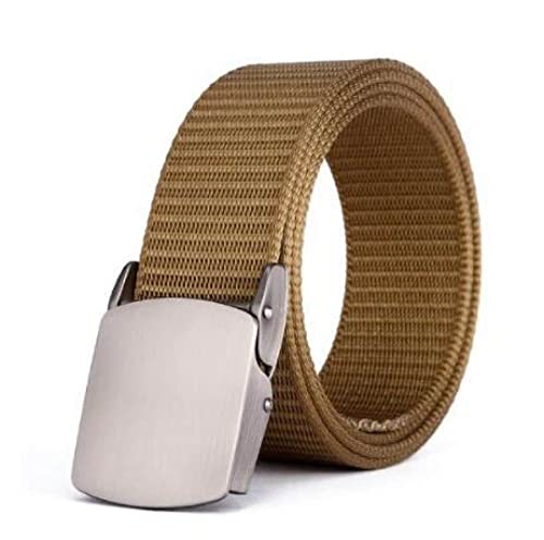Płócienny męski pasek moda czarny nylon na zewnątrz metalowa automatyczna klamra na co dzień wszechstronny luksusowy pasek dla mężczyzn, Khaki, 125 cm