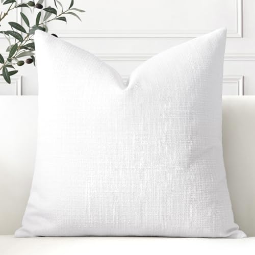 Artscope Linen Cushion Covers Set of 1 Decorative Square Pillowcase Pillow Cover 22x22 Inch for Home Decor Sofa Bedroom Car 55x55cm Pure White