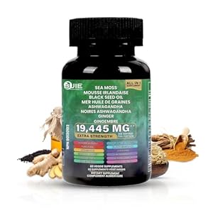 BUIE Sea Moss Capsules (Ginger) | 60 Capsules – 19445 mg | Nutritional Benefits of Irish sea Moss, Black Seed, Ashwagandha, Ginger
