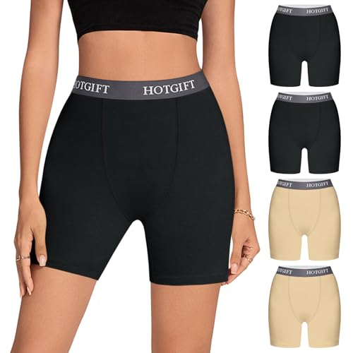 Listado de Tiendas de Ropa Interior para Dama para comprar hoy. 48 HOTGIFT - Calzoncillos tipo calzones para mujer, de algodón, para ropa interior antirozaduras, 4 unidades, Negro/Negro/Beige/Beige, M