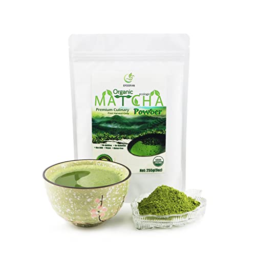 Efoofan Certified Organic Matcha Tea - Premium Culinary Grade (9Oz) - Japanese Tencha Tea Style - First Harvest And Shade Grown - Te Verde Matcha Organico - Pure Natural And Unsweetened Matcha Powder #TOP6