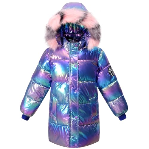 Girl Waterproof Long Coat Winter Puffer Jacket Kid Metallic Shiny Hooded Clothes