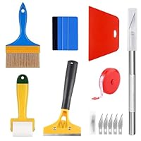 Chingcoo Tapezierwerkzeug, Tapeten Werkzeuge, Tapeten Glättungswerkzeug Set mit Tapezierbürste, Rakelglätter, Nahtroller, Maßband, Tapezierset für Fensterfolie, Tapeten Vliestapete kleister