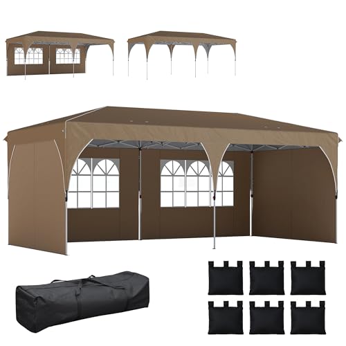 Outsunny Carpa Plegable 6x3 m, Pop up, con 4 Laterales Extraíbles, Cenador de Jardín con Tiras Reflectantes, Altura Ajustable, Sistema Central de Bloqueo, UPF50+, Impermeable, Bolsa Transporte, Beige