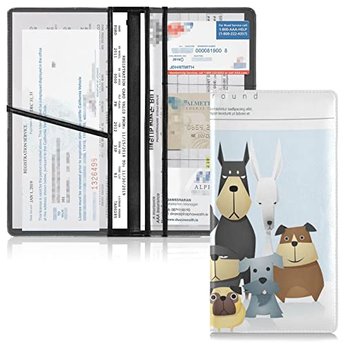 Different Cute Dog Breeds Leather Driver License Cards Holder, Car Registration and Insurance Card Holder, Leather Card Document Organizer for Men Women