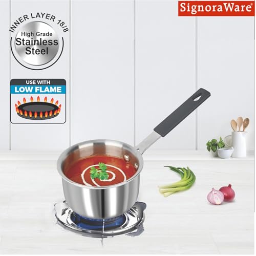 Image of SignoraWare Artista Tri-Ply Stainless Steel Mini Saucepan 10cm | Microwave Safe | Save Energy & Time | Easy to Clean | Heating Milk & Coffee | Ideal for Small batch of Pasta, Noodles & Oats (500ml)