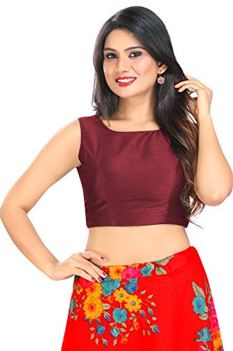 Image of Vamas Women's Silk Solid Sleeveless Readymade Saree Blouse (VFJ-45)
