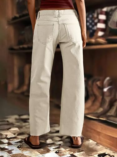 Flamingals Straight Leg Mid Waist Stitch Detail Raw Hem Crop Pants Without Belt3