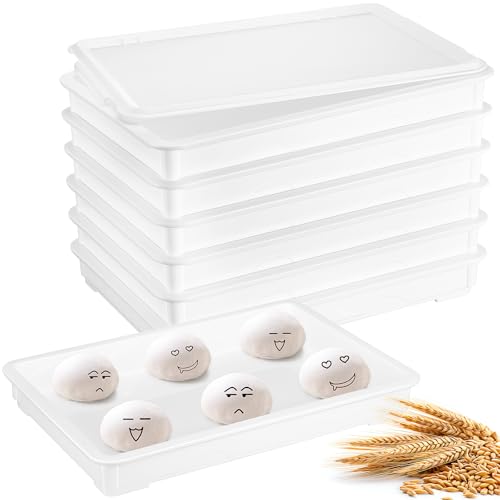 Tioncy 6 Pack White Pizza Dough Proofing Box Tray with Lid 22.44" x 15" x 2.8" Stackable Dough Proofing Containers for Pizza Bread Resistance to Impact Temperature Changes Commercial Family Use