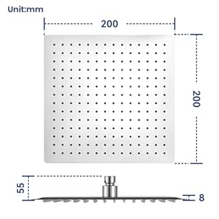 Auralum Soffione Doccia Grande Anticalcare e Alta Pressione - Quadrato 8 Pollici con Ugelli in Silicone Autopulenti - Soffione Doccia Fisso a Pioggia in Acciaio Inox con Girevole a 360° - Cromato