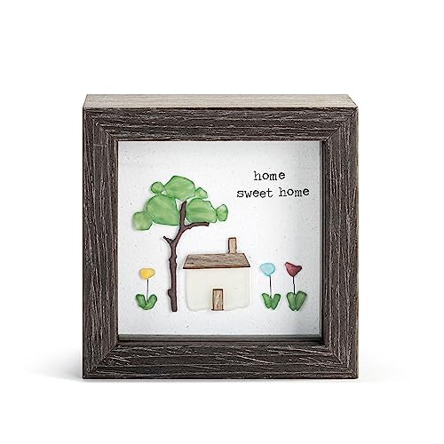 DEMDACO Home Sweet Home Whimsical Design Stone Art Green 4 x 4 Wood Composite Shadow Box