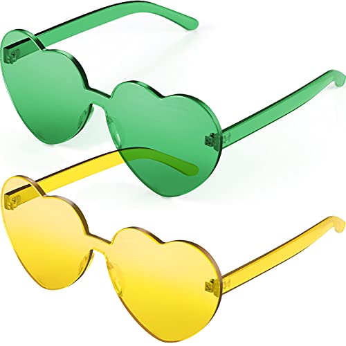 Maxdot 2 Pieces Heart Shape Rimless Sunglasses Transparent Candy Color Frameless Glasses Love Eyewear