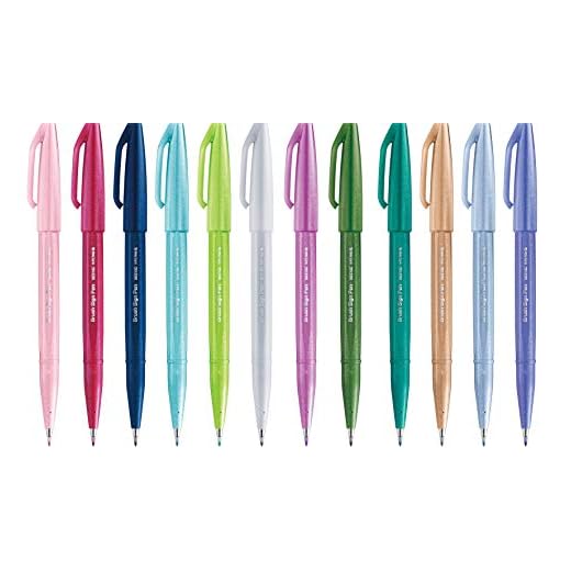 Pentel SES15C Brush Sign Pen rotulador punta fibra flexible, 12 unidades