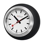 Mondaine Globe Clock - Iconic Swiss Railways Design for Desk & Office, 49.5mm Dial, Black Silicone Base, Swiss Quartz Movement, Timeless Bauhaus Aesthetic.