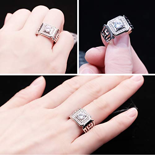 Uloveido Wide Square Brilliant Cut Platinum &Gold Plated Rings with Shiny Cubic Zirconia Luxurious Rings Wedding Band for Men JX001 Size 7 8 9 10 113