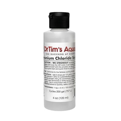 DrTim’s Aquatics Ammonium Chloride Solution – 4 oz – for Fishless Cycling in Freshwater & Saltwater Aquariums – Treats 200 Gallons