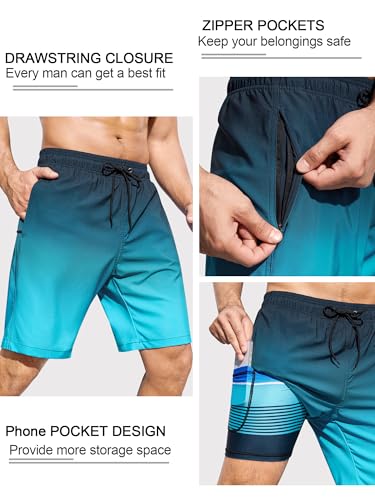 SILKWORLD Mens Swimming Trunks with Compression Liner 2 in 1 Quick-Dry 9" Swim Shorts with Zipper Pockets2