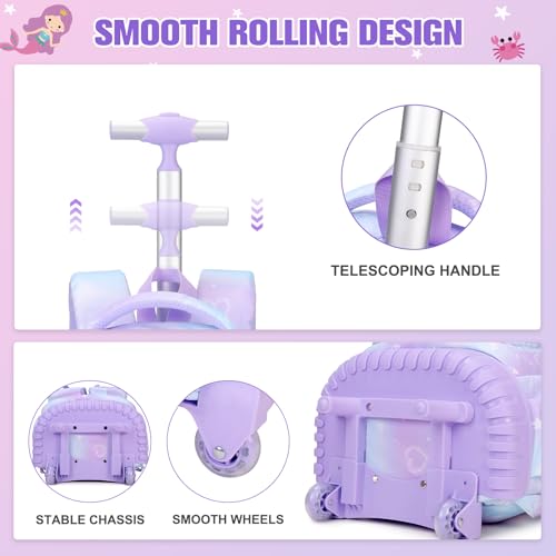 Kids School Rolling Backpack for Girls, Mermaid Bookbag with Lunch Box & Pencial Bag Set for Girl Kids Teens Elementary Middle School Student, Girls Laptop Travel Backpacks Daypack with Wheels4