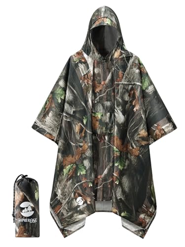 Image of SaphiRose Extra Thick Hooded Rain Poncho Double Layer Waterproof Raincoat Jacket for Men Women Adults