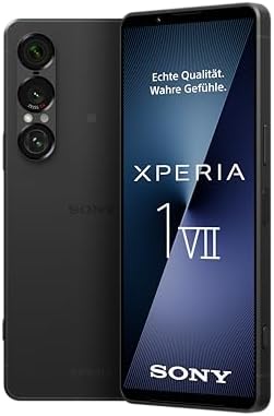 Das Sony Xperia 1 VII in Slate Black, präsentiert mit seinem beeindruckenden OLED-Display und Triple-Kamera-System.