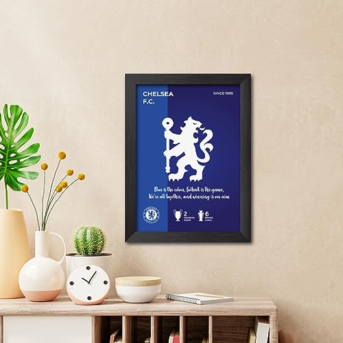 Image of TenorArts Chelsea Football Club Poster White Logo Laminated Photo Frame Painting with Matt Finish Black Textures(12 inches x 9inches)