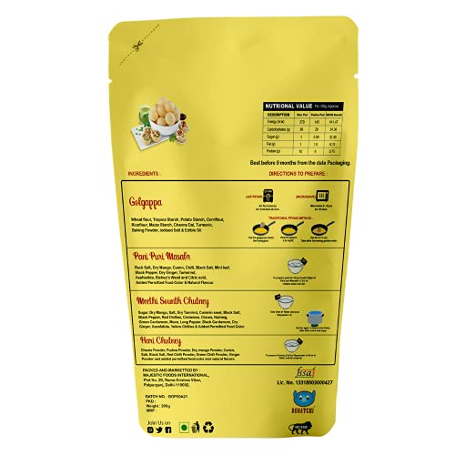 Image of BOGATCHI Pani puri packet ready to eat with 4 Waters Masala and Green & Red Chutneys | Pani Puri Papad | Golgappe Packet Readymade pani poori | Panipuri Fiber Rich Golgappa Complete Combo, 200g