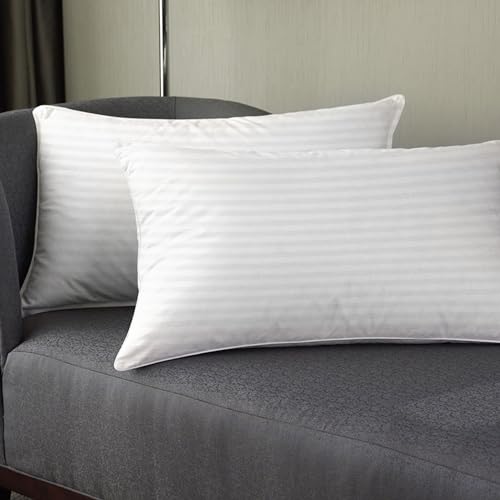 Image of White Pillow Set of 2 Sleep Pillow | 46 x 69 cm Neck Pillow | Satin Stripes Pattern Microfibre Bed Pillow with Pillow Cover | 100 GSM Hypoallergenic Pillow